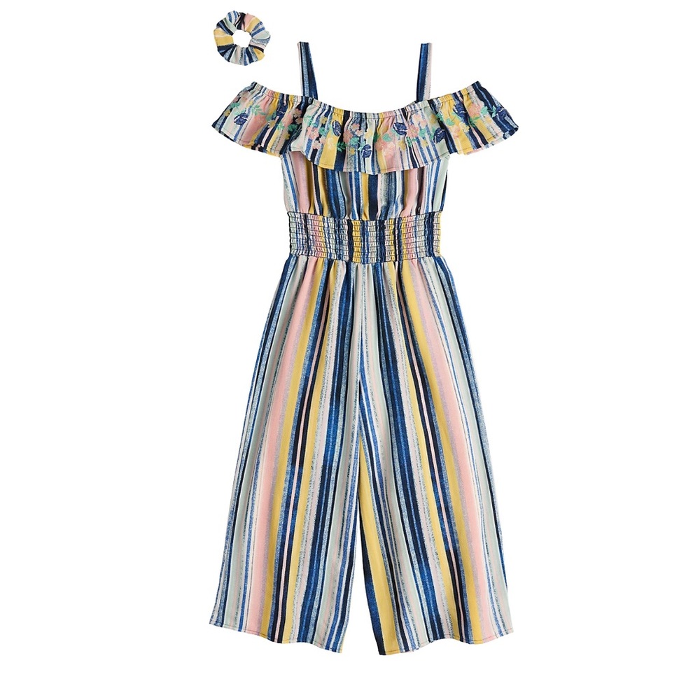 NWT! GIRLS STRIPED OFF THE SHOULDER JUMPSUIT